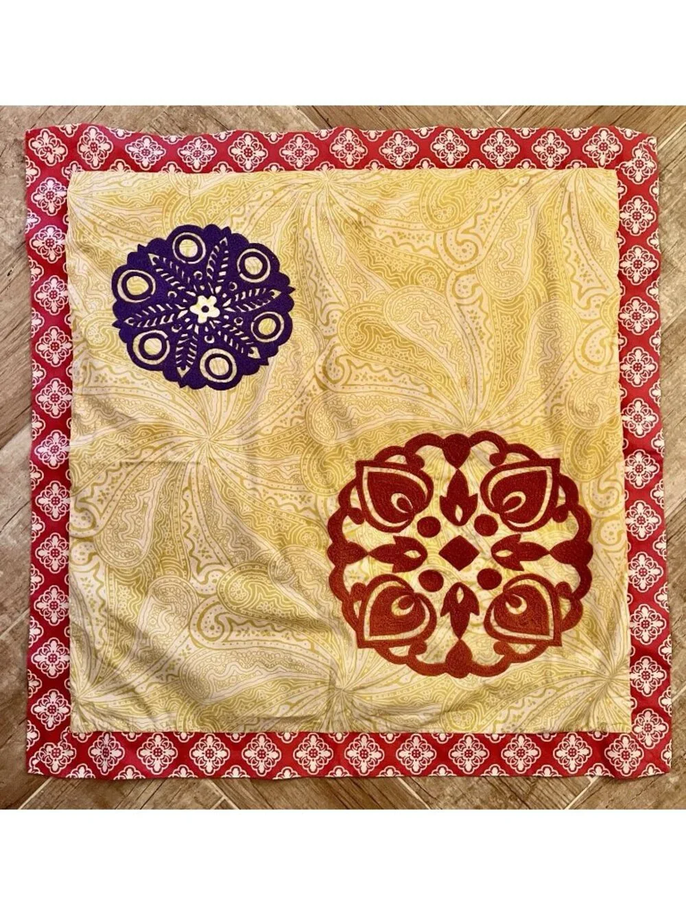 Boho EURO 2 Sham Set Cotton Floral Patchwork Embroidery Style & Co Blue Yellow